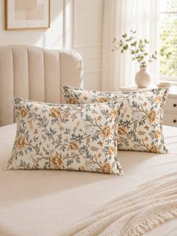 The Home Story - 100% Cotton Pillow Covers (Pack of 2) - Golden Bloom