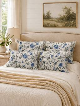 The Home Story - 100% Cotton Pillow Covers (Pack of 4) - Indigo Leaf