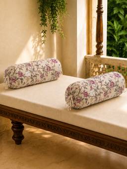 The Home Story - Cotton Bolster Covers (Pack of 2) - Mauve Vine