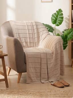 PLUCHI - Scarlet 100% Cotton Knitted All-Season AC Throws , Honey Dew, Rey Grass & Natural