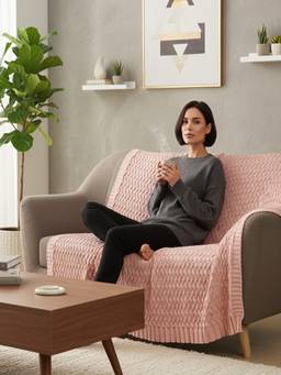PLUCHI - Criss Cross 100% Cotton Knitted All-Season AC Throws , Pink Pearl