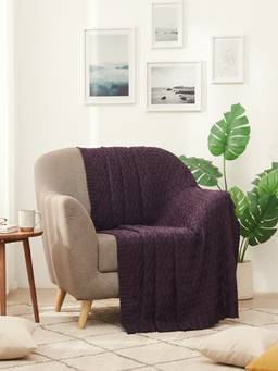 PLUCHI - Criss Cross 100% Cotton Knitted All-Season AC Throws , Aubergine