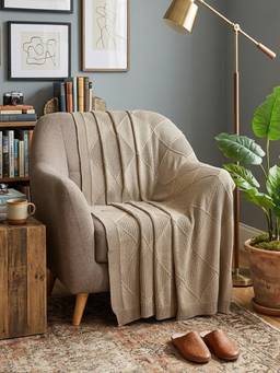 PLUCHI - Danube 100% Cotton Knitted All-Season AC Throws , Light Beige Melange