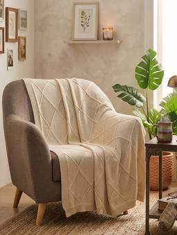 PLUCHI - Moss Knit 100% Cotton Knitted All-Season AC Throws , Beetle Off White