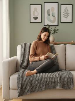 PLUCHI - Henry 100% Cotton Knitted All-Season AC Throws , Medium Grey