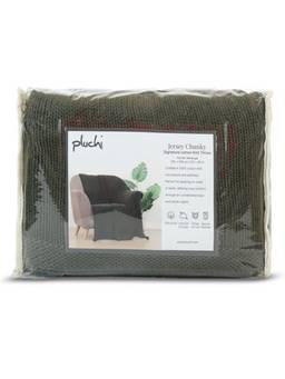 PLUCHI - Jersey Chunky Knit Cotton Knitted All-Season Throws , Green