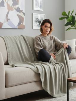PLUCHI - Chunky Jersey 100% Cotton Knitted All-Season AC Throws , Abbey Stone
