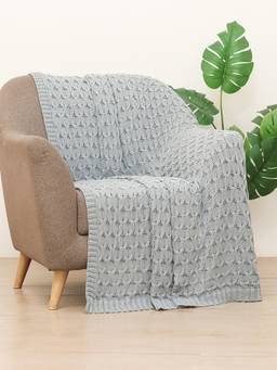 PLUCHI - Rio 100% Cotton Knitted All-Season AC Throws , Blue Grey