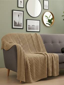 PLUCHI - Kennedy 100% Cotton Knitted All-Season AC Throws , Kelp Brown