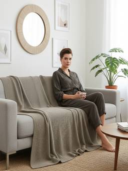 PLUCHI - Moss Knit 100% Cotton Knitted All-Season AC Throws , Seneca Rock