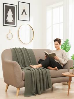 PLUCHI - Criss Cross 100% Cotton Knitted All-Season AC Throws , Smokey Grey
