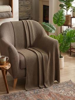 PLUCHI - Kennedy 100% Cotton Knitted All-Season AC Throws , Brown