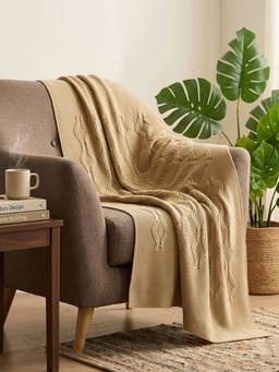 PLUCHI - Nile 100% Cotton Knitted All-Season AC Throws , Desert Sand