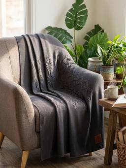 PLUCHI - Nora 100% Cotton Knitted All-Season AC Throws , Monument Grey