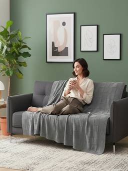 PLUCHI - Danube 100% Cotton Knitted All-Season AC Throws , Cloud Dancer