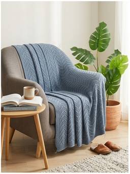 PLUCHI - Rosa 100% Cotton Knitted All-Season AC Throws , Slate Blue