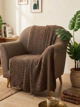 PLUCHI - Rosa 100% Cotton Knitted All-Season AC Throws , Dark Brown Melange
