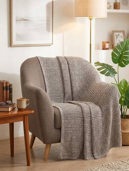 PLUCHI - Moss Knit 100% Cotton Knitted All-Season AC Throws , Wreath Grey