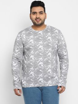 Urbano Plus - Mens White Grey Printed Full Sleeve Regular Fit Cotton T-shirt