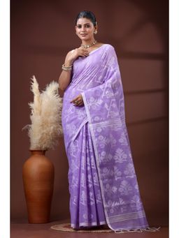 SLAGHA - Women's Woven Handloom Ethnic Cotton Silk Lavender Saree with Unstitched Blouse