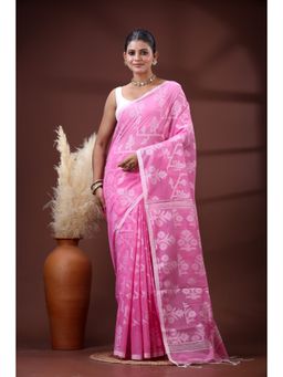 SLAGHA - Women's Woven Handloom Ethnic Cotton Silk Saree with Unstitched Blouse