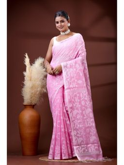 SLAGHA - Women's Woven Handloom Ethnic Cotton Silk Saree with Unstitched Blouse