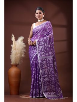 SLAGHA - Women's Woven Handloom Ethnic Cotton Silk Purple Saree with Unstitched Blouse