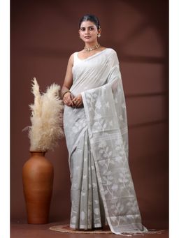 SLAGHA - Women's Woven Handloom Ethnic Cotton Silk Grey Saree with Unstitched Blouse