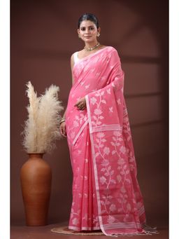 SLAGHA - Women's Woven Handloom Ethnic Cotton Silk Peach Saree with Unstitched Blouse
