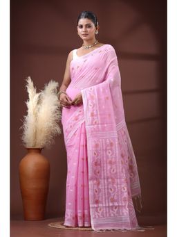 SLAGHA - Women's Woven Handloom Ethnic Cotton Silk Saree with Unstitched Blouse