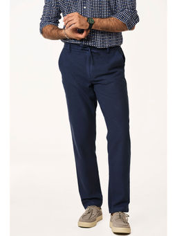 TERRA LUNA - Navy Blue Solid Slim Fit Trouser