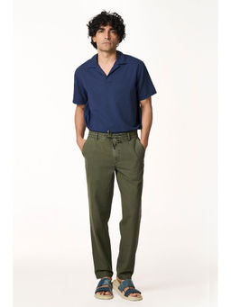 TERRA LUNA - Olive Solid Slim Fit Trouser