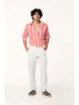 TERRA LUNA - White Solid Straight Fit Trouser