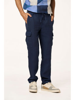 TERRA LUNA - Navy Blue Solid Straight Fit Trouser