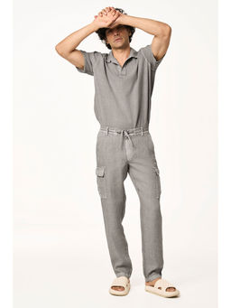 TERRA LUNA - Grey Solid Straight Fit Trouser