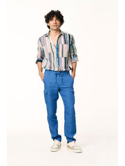 TERRA LUNA - Blue Solid Straight Fit Trouser