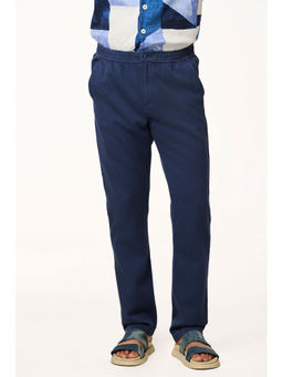 TERRA LUNA - Navy Blue Solid Relaxed Fit Trouser