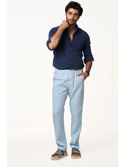 TERRA LUNA - Blue Solid Relaxed Fit Trouser