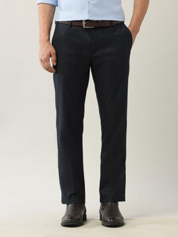 Arrow - Navy Blue Solid Tapered Fit Trouser