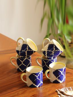 ExclusiveLane - 'Ocean Caffeine Hangouts' Handpainted Tea & Coffee Cups In Ceramic (Set Of 6)