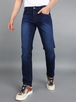Urbano Fashion - Men Navy Blue Regular Fit Washed Jeans Stretchable