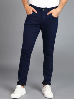 Urbano Fashion - Men Carbon Navy Blue Regular Fit Washed Jeans Stretchable