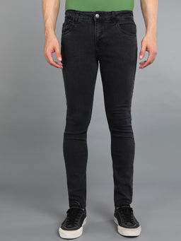 Urbano Fashion - Men Dark Grey Regular Fit Washed Jeans Stretchable