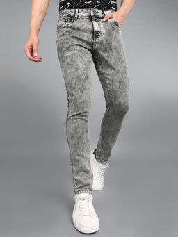 Urbano Fashion - Men Light Grey Regular Fit Washed Jeans Stretchable