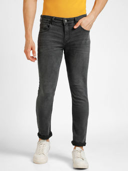 Urbano Fashion - Men Carbon Grey Regular Fit Washed Jeans Stretchable