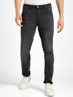 Urbano Fashion - Men Dark Grey Regular Fit Washed Jeans Stretchable