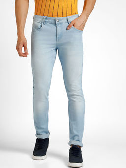 Urbano Fashion - Men Ice Blue Regular Fit Washed Jeans Stretchable