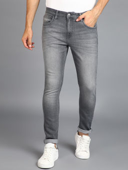 Urbano Fashion - Men Light Grey Regular Fit Washed Jeans Stretchable