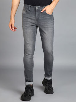Urbano Fashion - Men Grey Regular Fit Washed Jeans Stretchable