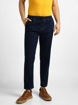 Urbano Fashion - Men Navy Blue Regular Fit Washed Jogger Jeans Stretchable